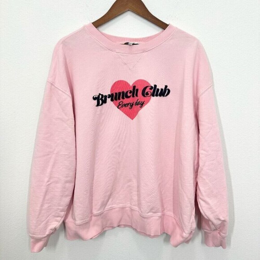 Wildfox Women's XXL Light Pink Brunch‎ Club Everyday Graphic Crewneck Sweatshirt